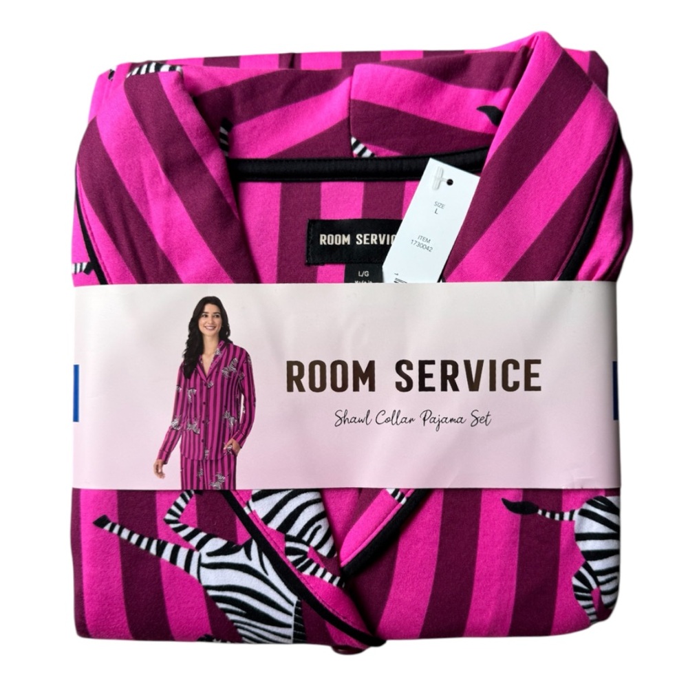 Room Service Pink Zebra Print Pajama Set Notch Collar Top - Picture 5 of 9